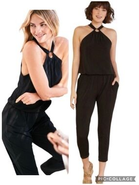 Peyton Jensen Jumpsuit Black Halter Knit Cropped Evereve M Chic Party